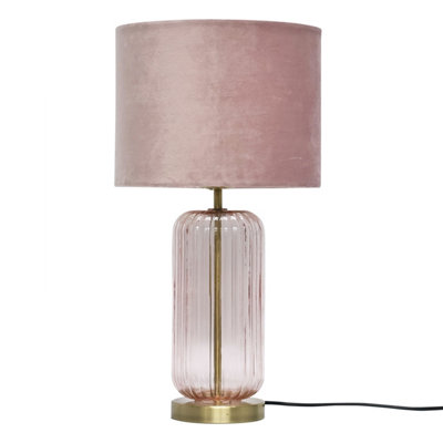 First Choice Lighting Walpole Blush Glass and Antique Brass 49cm Table Lamp with Pink Velvet Shade