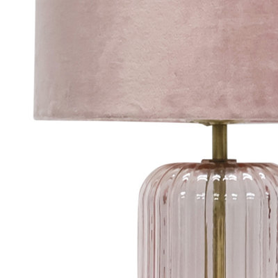 First Choice Lighting Walpole Blush Glass and Antique Brass 49cm Table Lamp with Pink Velvet Shade