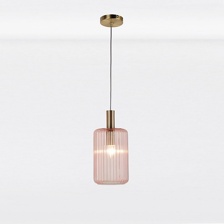 First Choice Lighting Walpole Blush Gold Pink Glass Ceiling Pendant Light | DIY at B&Q