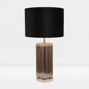 First Choice Lighting Walpole Brushed Chrome Smoke Glass Black Table Lamp With Shade