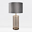 First Choice Lighting Walpole Chrome Clear Glass Grey Table Lamp With Shade