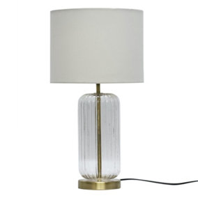 First Choice Lighting Walpole Clear Fluted Glass and Antique Brass 49cm Table Lamp with Ivory Fabric Shade
