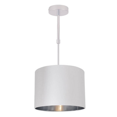 First Choice Lighting White Faux Silk 30cm Drum Light Ceiling Adjustable Flush Shade with Chrome Inner
