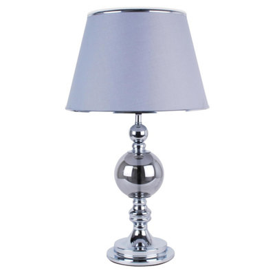 First Choice Lighting York Chrome Grey Table Lamp With Shade