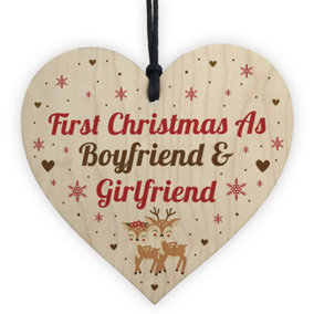 First Christmas As Boyfriend And Girlfriend 1st Christmas Bauble Couple Gift Wooden Heart