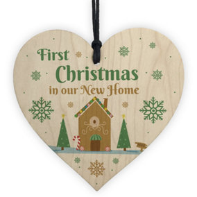 First Christmas In New Home Christmas Tree Decoration Wood Heart Bauble Couple Gift