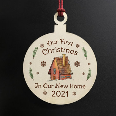 First Christmas In Our New Home Hanging Wood Bauble Novelty Home Couple Gift