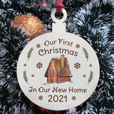 First Christmas In Our New Home Hanging Wood Bauble Novelty Home Couple Gift