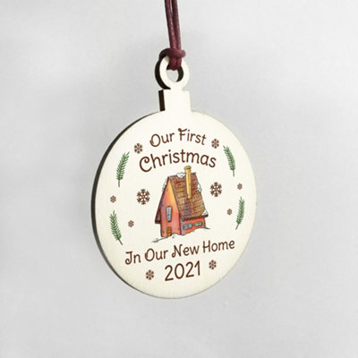 First Christmas In Our New Home Hanging Wood Bauble Novelty Home Couple Gift