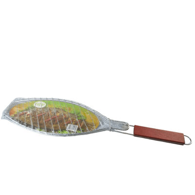 Fish Grill Basket Rack Large BBQ Meat Folding Stand Long Wood Handle ...