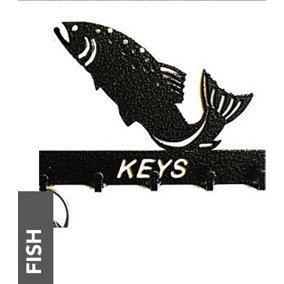 Fish Key Holder - Rack - Solid Steel - W15 x H9 cm - Black