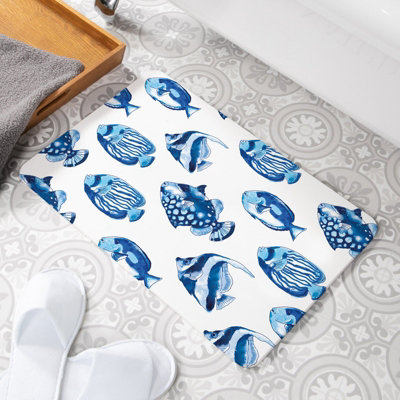 Fish White Non Slip Stone Bath Mat