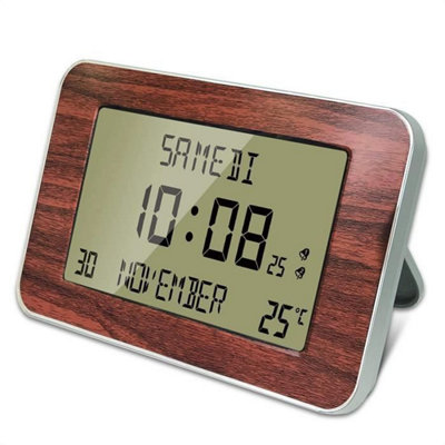 FISHTEC Wood Silver Digital Clock