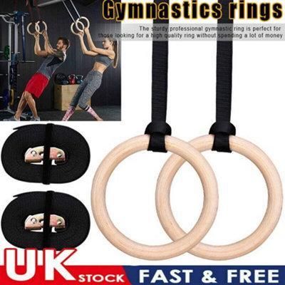 Fitness Wooden Gymnastic Rings with Straps Gym Strength Training Pull ...