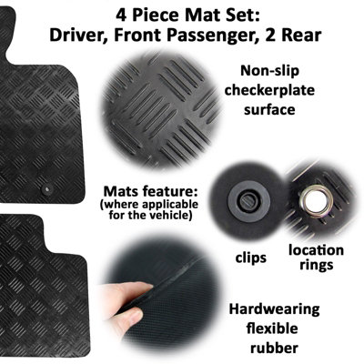 Fits Ford Fiesta Mk7 2011-2017 Tailored Rubber Car Mats Black 4pc Floor Mat Set - 4