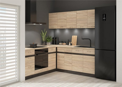 Fitted Kitchen Set Right Corner Cabinets Oak and Dark Wood Effect ...