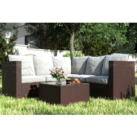 Five-Seater Temple Rattan Corner Sofa Set -  Brown