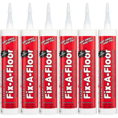 Fix-A-Floor Extra Strength Bonding Adhesive for Loose and Hollow Tiles, Wood, LVT & Laminate. Includes 2mm+ tip - Pack of 6