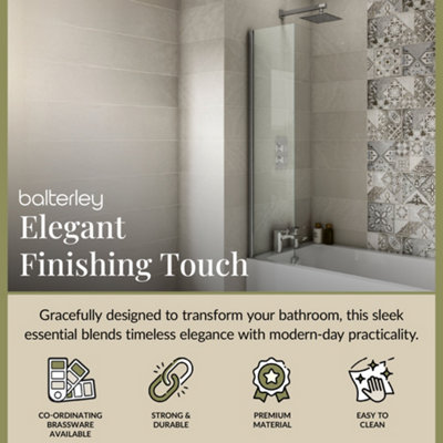 Fixed 6mm Toughened Safety Glass Reversible Bath Screen - 350mm Wide - Chrome