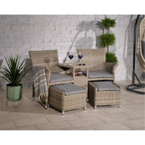 Fixed Companion - Deluxe Rattan Set with Footstools Including Cushions - Garden Furniture