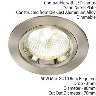 Fixed Round Recess Ceiling Down Light Nickel 80mm Flush GU10 Lamp Holder Fitting