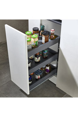 Fixed Slide Out Cabinet Organizer 3 Tier Aluminium Shelf Slide Out Storage Pantry Shelves Drawers 20cm W x 43cm L x 45H cm Grey DIY at B Q