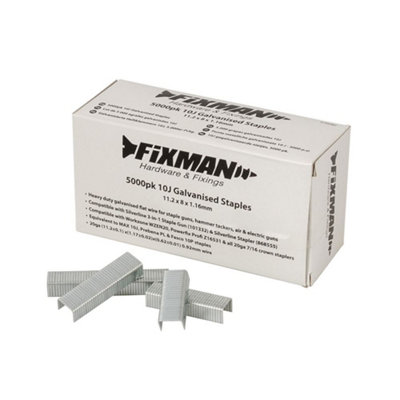 Fixman - 10J Galvanised Staples 5000pk - 11.2 x 8 x 1.17mm