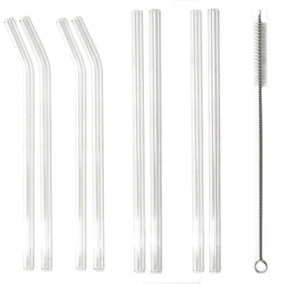 fiXte Reusable Glass Drinking Straws with Cleaning Brush Eco Friendly Pack of 8 Straws with cleaning brush