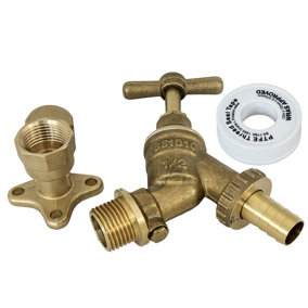 FixTheBog™ Outside 1/2" BSP Garden Hose Union Bib Tap with Double Check Valve with 15mm Wing Back Elbow & FREE PTFE