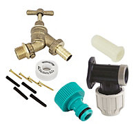 FixTheBog™ Professional 20mm MDPE Outside Tap Kit With Plastic Wall Plate and Garden Hose Fitting DCV