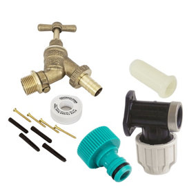 FixTheBog™ Professional 20mm MDPE Outside Tap Kit With Plastic Wall Plate and Garden Hose Fitting DCV
