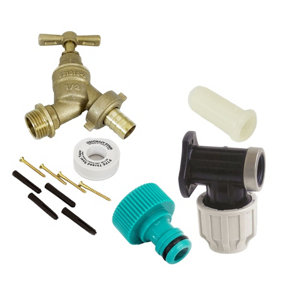 FixTheBog™ Professional 20mm MDPE Outside Tap Kit With Plastic Wall Plate and Garden Hose Fitting