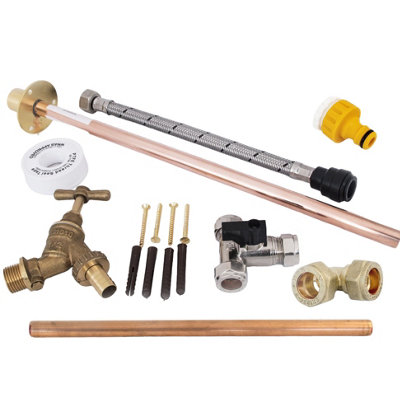 FixTheBog™ Professional 350mm THRU WALL Flange Outside Garden Tap Kit Hozelock Water Regs GT6 DIY inc Winter Drain Down