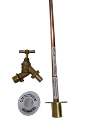 FixTheBog™ UK Made Brass Outdoor Garden Tap Hose Watering 1/2" Double Check valve 350mm Through Wall Kit PTFE Hozelock Adaptor