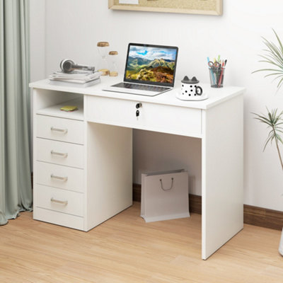 Fizita 110cm White Home Office Desk with 5 Storage Drawers - Wyld Haus
