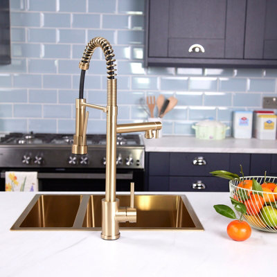 flöde Alta Kitchen Mixer Tap - Brushed Brass Finish