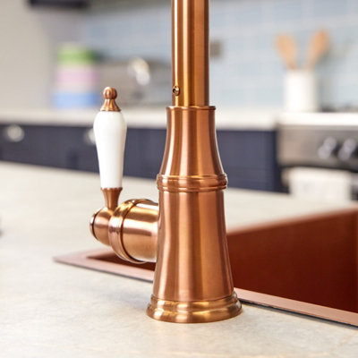 flöde Kjerag Single Lever Traditional Kitchen Sink Mixer Tap Copper Finish