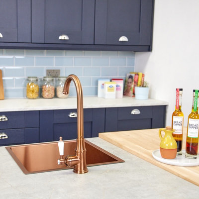 flöde Kjerag Single Lever Traditional Kitchen Sink Mixer Tap Copper Finish