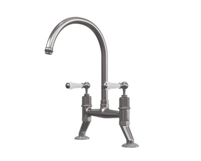 flöde Larvik Dual Lever Bridge Kitchen Mixer Tap Pewter Finish