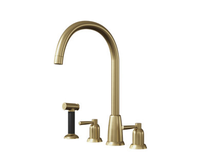 flöde Narvik - Dual Lever 4 Hole Kitchen Tap - Brushed Brass Finish