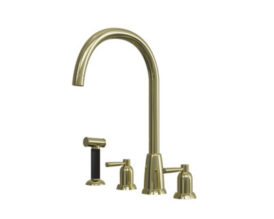 flöde Narvik - Dual Lever 4 Hole Kitchen Tap - Polished Brass Finish