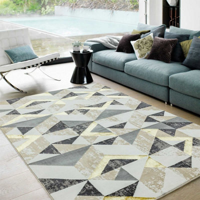 Flag Grey Geometric Modern Jute Backing Easy to Clean Rug for Living Room Bedroom and Dining Room-200cm X 290cm