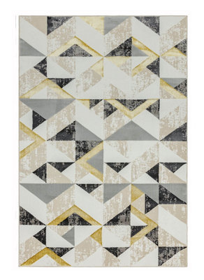 Flag Grey Geometric Modern Jute Backing Easy to Clean Rug for Living ...