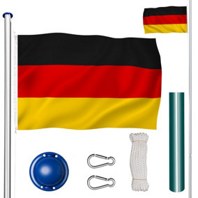 Flag Pole with Flag - aluminium, including cable pulley and ground socket - Germany