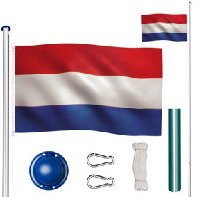 Flag Pole with Flag - aluminium, including cable pulley and ground socket - Netherlands