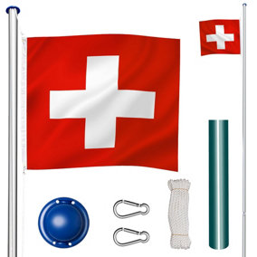 Flag Pole with Flag - aluminium, including cable pulley and ground socket - Switzerland