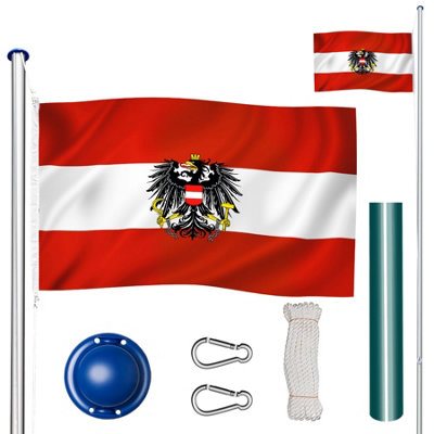 Flag Pole with Flag - aluminium, including cable pulley, ground socket, 6.25 m - Austria