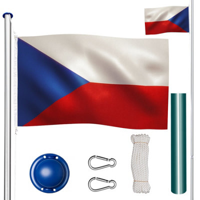 Flag Pole with Flag - aluminium, including cable pulley, ground socket, 6.25 m - Czech Republic