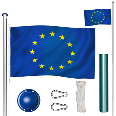 Flag Pole with Flag - aluminium, including cable pulley, ground socket, 6.25 m - Europe