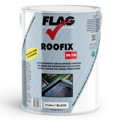 Flag Roofix Black - Liquid Roof Repair - Instant Waterproof For Leaks, Gutters, Lead Flashing, Metal, Slate, Concrete, Felt 5L
